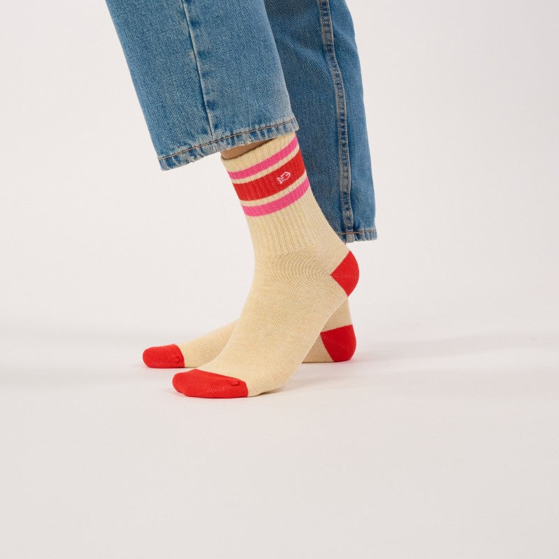 Billybelt - Tennis Socks / Beige, Red and Pink
