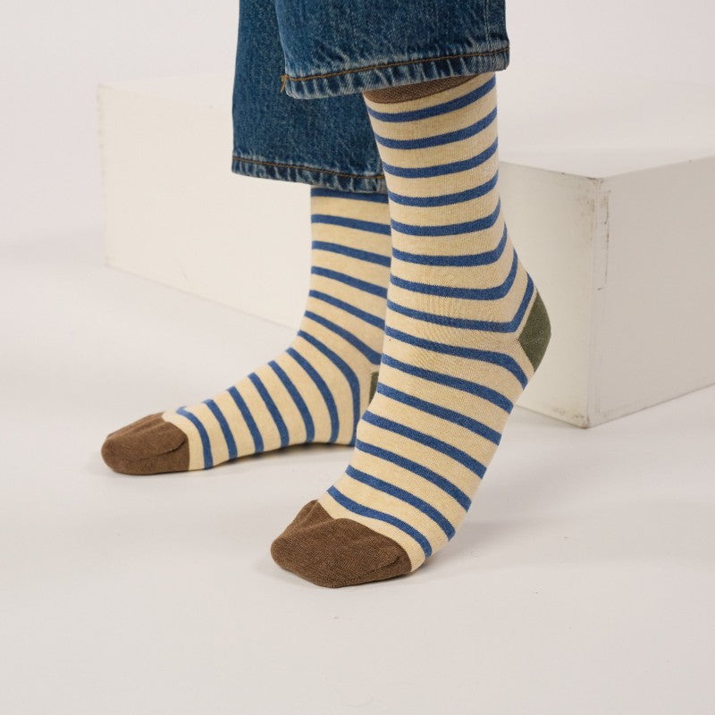 Billybelt - Wide Striped Socks / Beige and Blue