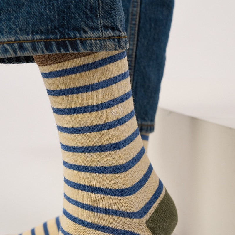 Billybelt - Wide Striped Socks / Beige and Blue