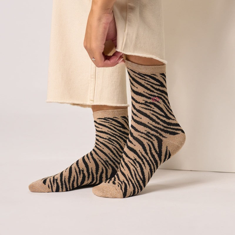 Billybelt Zebra Glitter Socks / Brown and Black